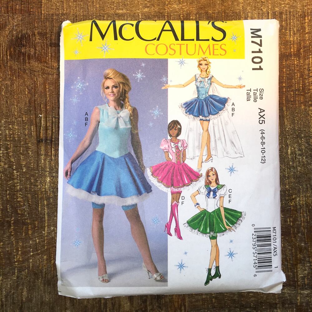 McCalls Sewing Pattern M7101 Cosplay Sailor Moon Chibi Elsa Princess 4-12 UNCUT